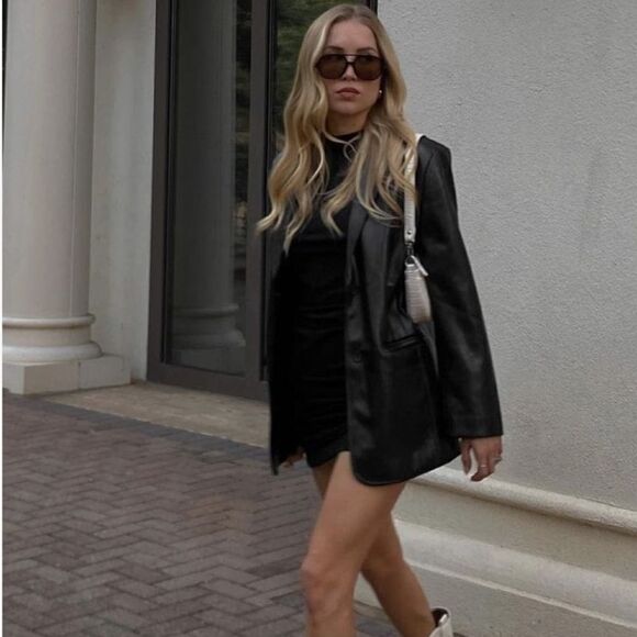 Black leather blazer jacket - Picture 1 of 7